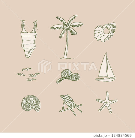 Summer beach relax icons collection brown 124884569
