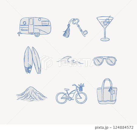 Summer travel icons collection blue 124884572