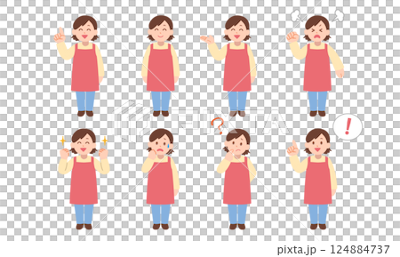 エプロンを付けた女性のイラストセット 124884737