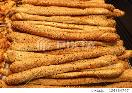bread and bakery products in a store in Israel 124884747