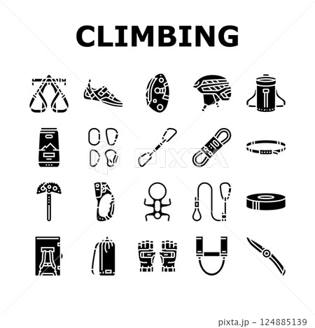 rock climbing bouldering icons set vector rock climbing bouldering icons set vector 124885139