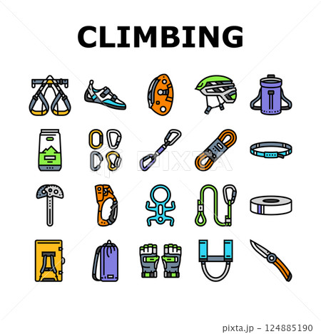 rock climbing bouldering icons set vector 124885190