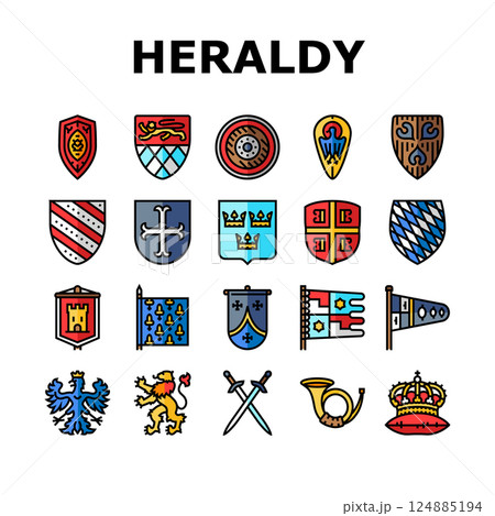 medieval heraldry shield icons set vector medieval heraldry shield icons set vector 124885194
