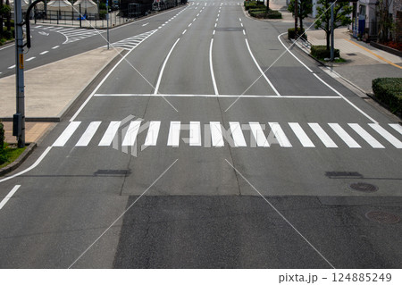 片側4車線ある大通りの横断歩道 片側4車線ある大通りの横断歩道 124885249