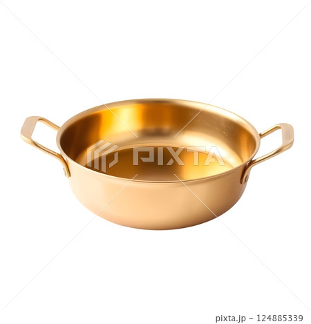 Gold metal bowl isolated on a transparent background 124885339