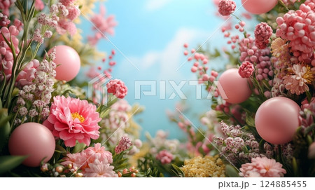 Colorful lanterns illuminate a serene garden during a calm evening gathering 124885455