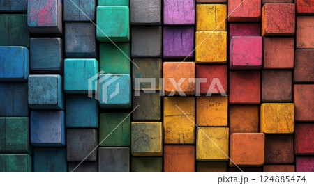 Colorful wooden blocks arranged in a vibrant...のイラスト素材 [124885474] - PIXTA