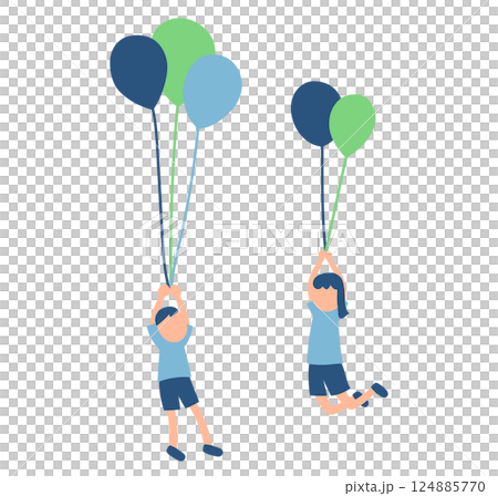 風船で浮く子供たちのイラスト	 124885770