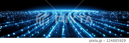 Waves of light create a serene atmosphere in a digital landscape at dusk 124885929