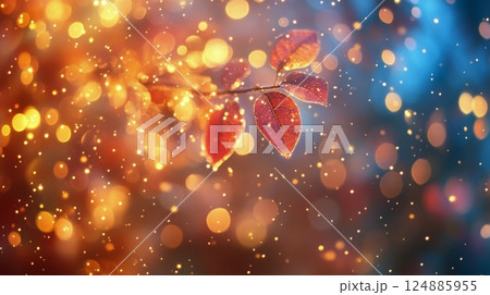 Colorful lanterns illuminate a serene garden during a calm evening gathering 124885955