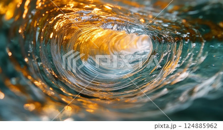 Rippling water with reflections in a serene natural environment during golden hour 124885962
