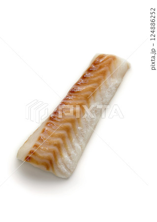 textured cod fillet with red veins isolated on white background 124886252
