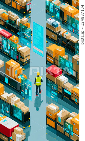 Futuristic warehouse automation concept 124887134