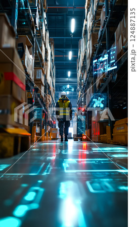 Futuristic warehouse automation concept 124887135
