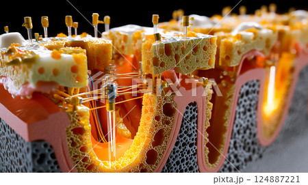 Dental nanorobots performing delicate microsurgery on gum tissue, removing diseased cells 124887221