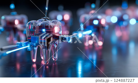 Dental nanorobots performing delicate microsurgery on gum tissue, removing diseased cells 124887227
