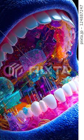 A surreal and highly detailed macro view inside a mouth. A surreal and highly detailed macro view inside a mouth. 124887247