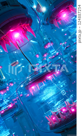 Dental nanorobots performing delicate microsurgery on gum tissue, removing diseased cells 124887254