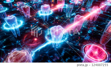 Dental nanorobots performing delicate microsurgery on gum tissue, removing diseased cells 124887255