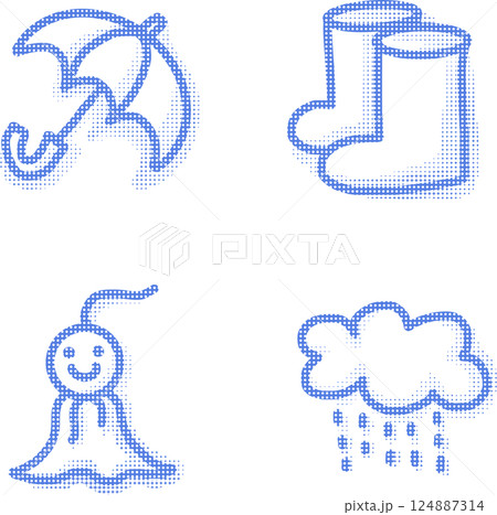 青いドット柄のレイングッズと雨雲 124887314