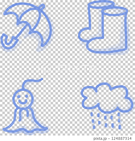 青いドット柄のレイングッズと雨雲 124887314