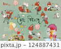 Cute Birthday cartoon hares and fox set 124887431