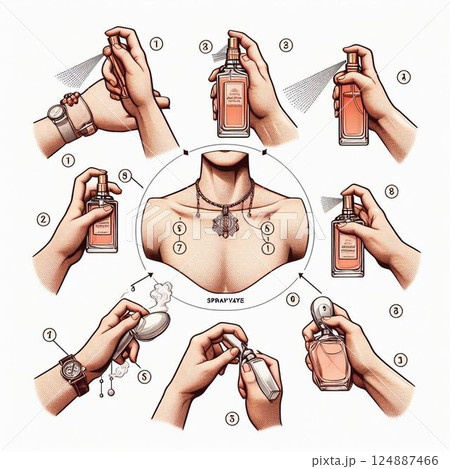 香水の付け方の説明イラスト！女性版 124887466