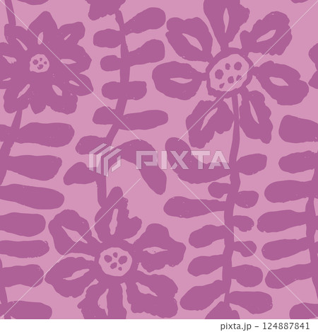 Monochrome purple brush strokes inky flowers seamless pattern Monochrome purple brush strokes inky flowers seamless pattern 124887841