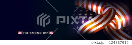 Composition with wavy silhouette of American flag with bright flashes 124887913