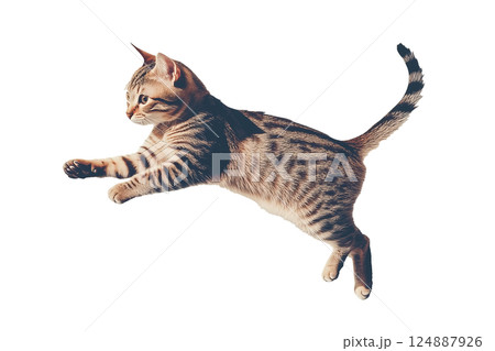 AI生成画像：ジャンプする猫(png) 124887926