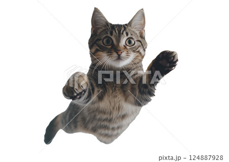 AI生成画像：ジャンプする猫(png) 124887928