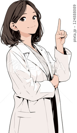 アニメタッチの人差し指を立てて説明する白衣の女性 124888089