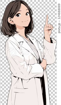 アニメタッチの人差し指を立てて説明する白衣の女性 124888089