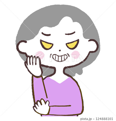 いじわるそうににやにやするシニア女性イラスト 124888101