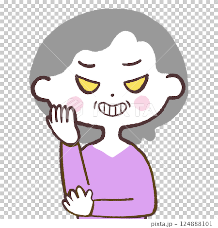 いじわるそうににやにやするシニア女性イラスト 124888101