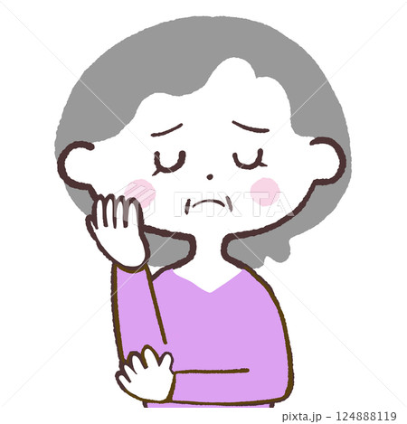 ネガティブな想像するシニア女性イラスト 124888119