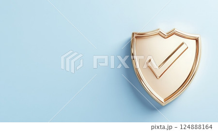 Golden Shield Emblem for Secure and Trustworthy Guarantee 124888164