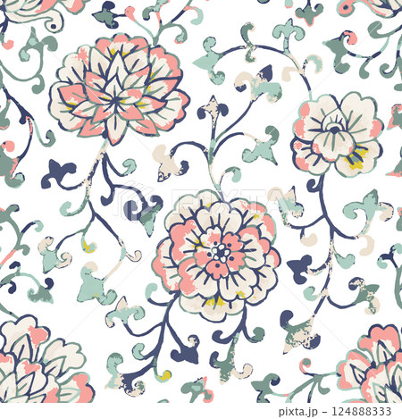 Watercolor style chinoiserie seamless pattern 124888333
