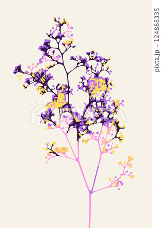 Abstract minimalist floral card with leaves and flowers. Vertical background with modern whimsical botanical design 124888335