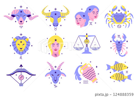 Collection of zodiac signs in flat style 124888359