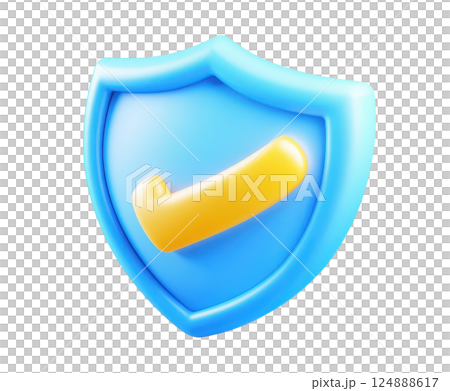 Blue Shield Icon with Yellow Geometric Design Symbolizing Protection Defense and Security Concepts Abstract Graphic Element for Safety Safeguard and Warranty Purposes 124888617