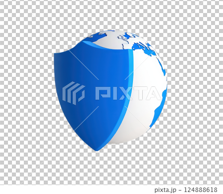 Blue Spherical Shield Symbolizing the Protection and Security of the Worldwide Digital Network and the Internet 124888618