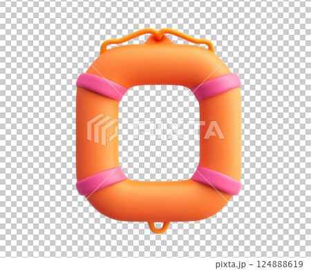 Bright orange inflatable life preserver ring with pink accents a floating safety equipment for water based activities like swimming boating and other water sports  It s a symbol of rescue security 124888619