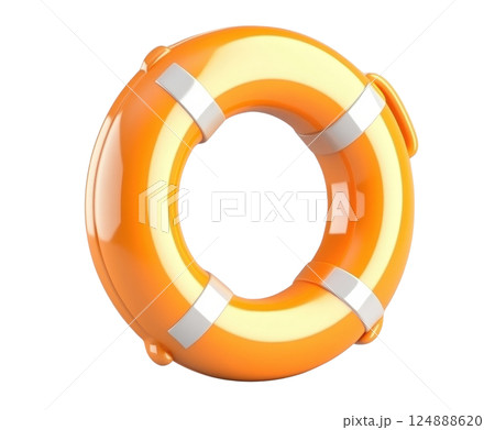 Bright orange life preserver ring a safety flotation device used for water rescue and boating floating on the water surface 124888620