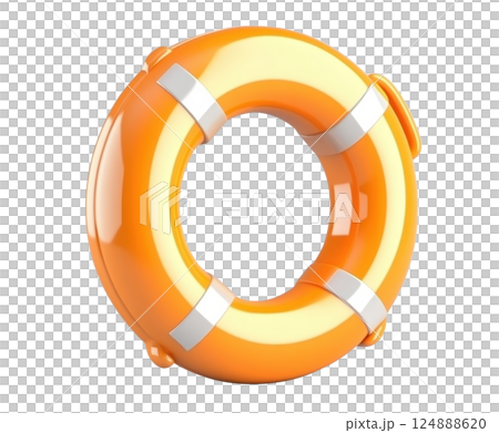 Bright orange life preserver ring a safety flotation device used for water rescue and boating floating on the water surface 124888620