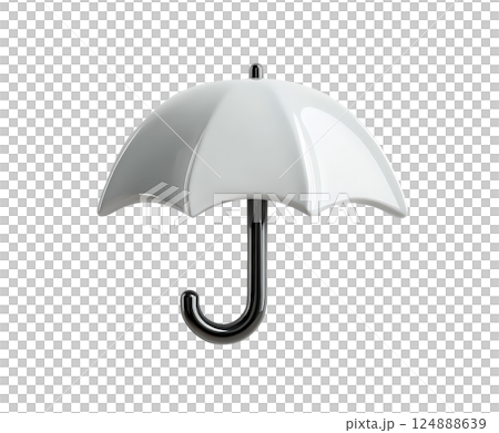 Stylish black umbrella providing weather protection and shading in an outdoor environment with overcast skies and rainy conditions 124888639