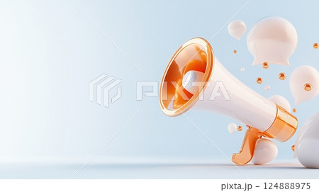 Orange and White Megaphone with Ripple Effect Graphic Design 124888975