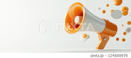 Orange Megaphone for Loud Announcement and Attention Grabbing Public Broadcast 124888976