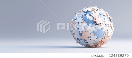 Conceptual 3D Jigsaw Puzzle Globe Representing International and Unity 124889279