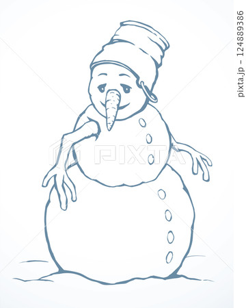 Snowman in snow. Vector drawing. Snowman in snow. Vector drawing. 124889386